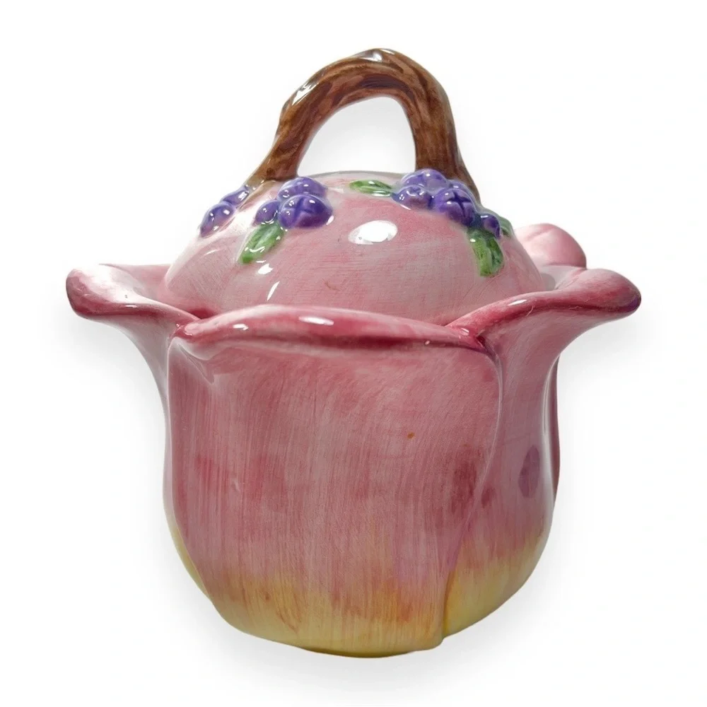 Charter Club Home Wild Flowers Creamer Sugar Bowl Lid Pink‎ Yellow Hand Painted